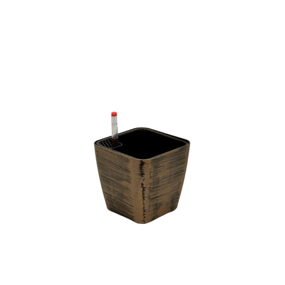 Stylish gold brush painted self-watering flower pot – ideal for indoor plants