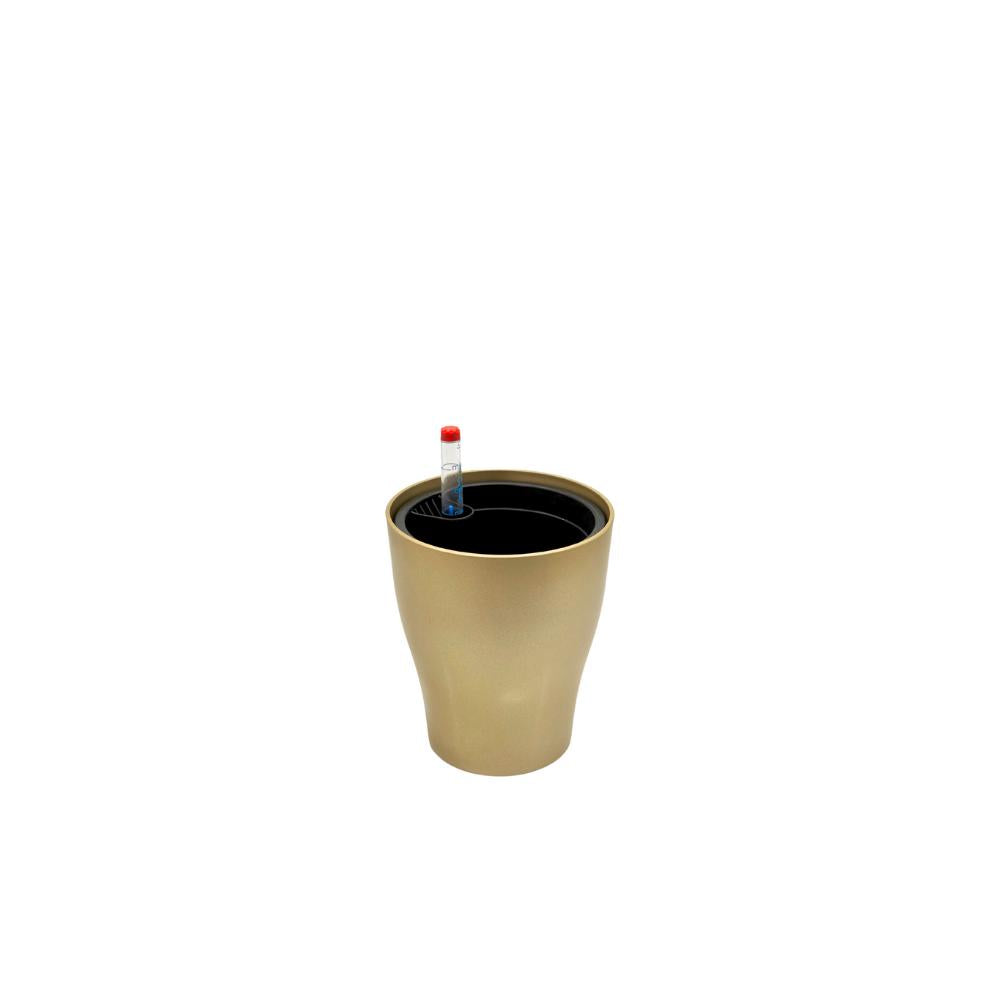 gold modern self-watering flower pot with water gauge