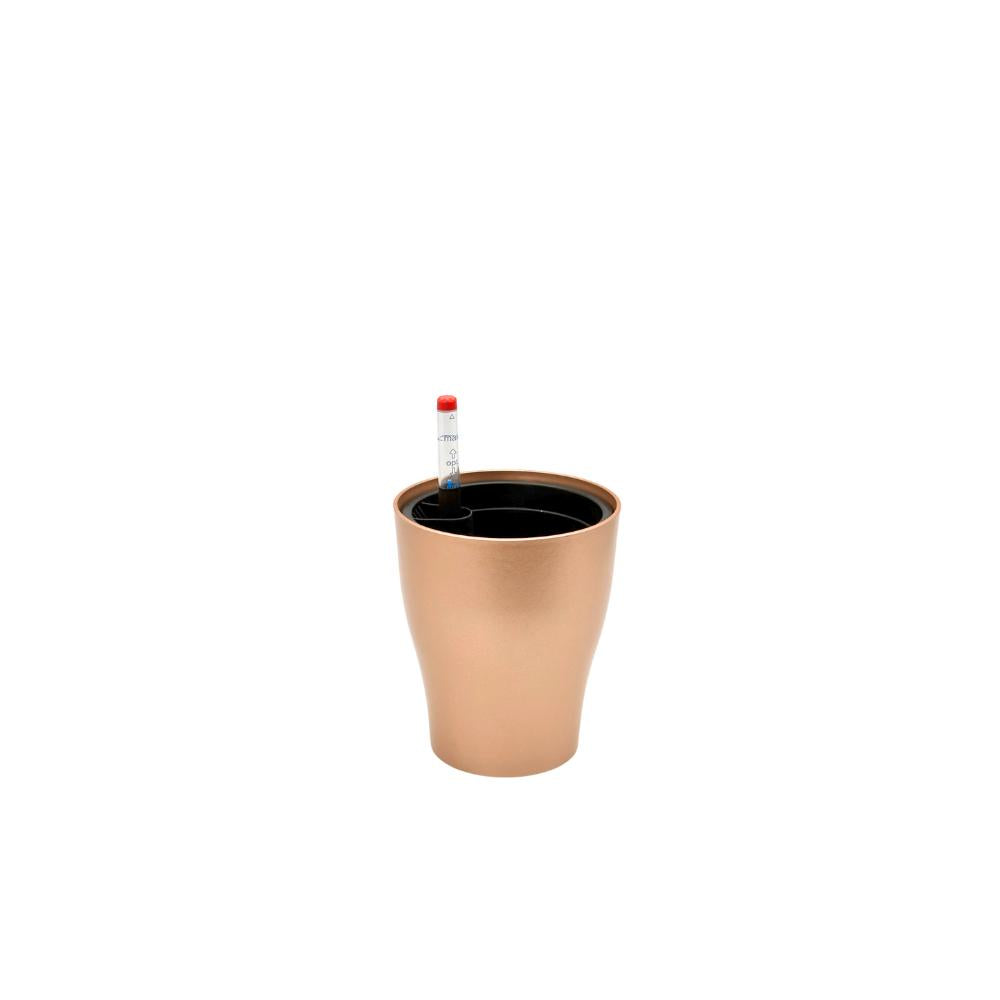 Rose gold modern self-watering flower pot with water gauge
