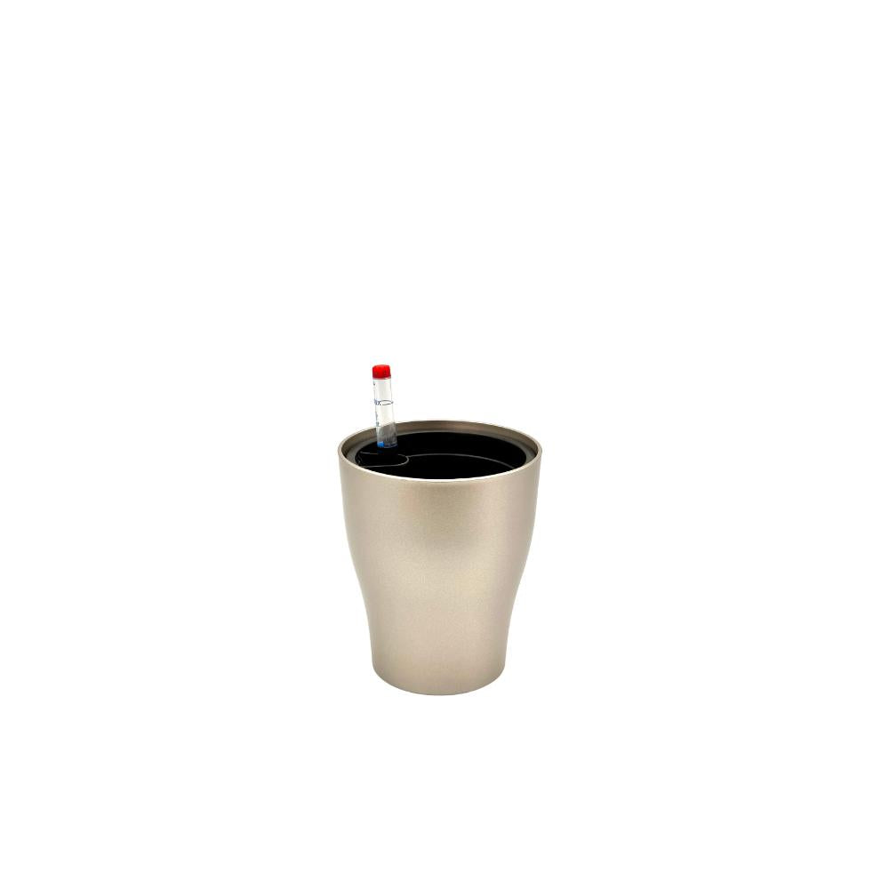 silver glossy self-watering planter pot with water gauge – GL 1011.
