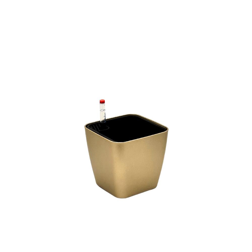 Elegant gold glossy self-watering pot for plants and decor