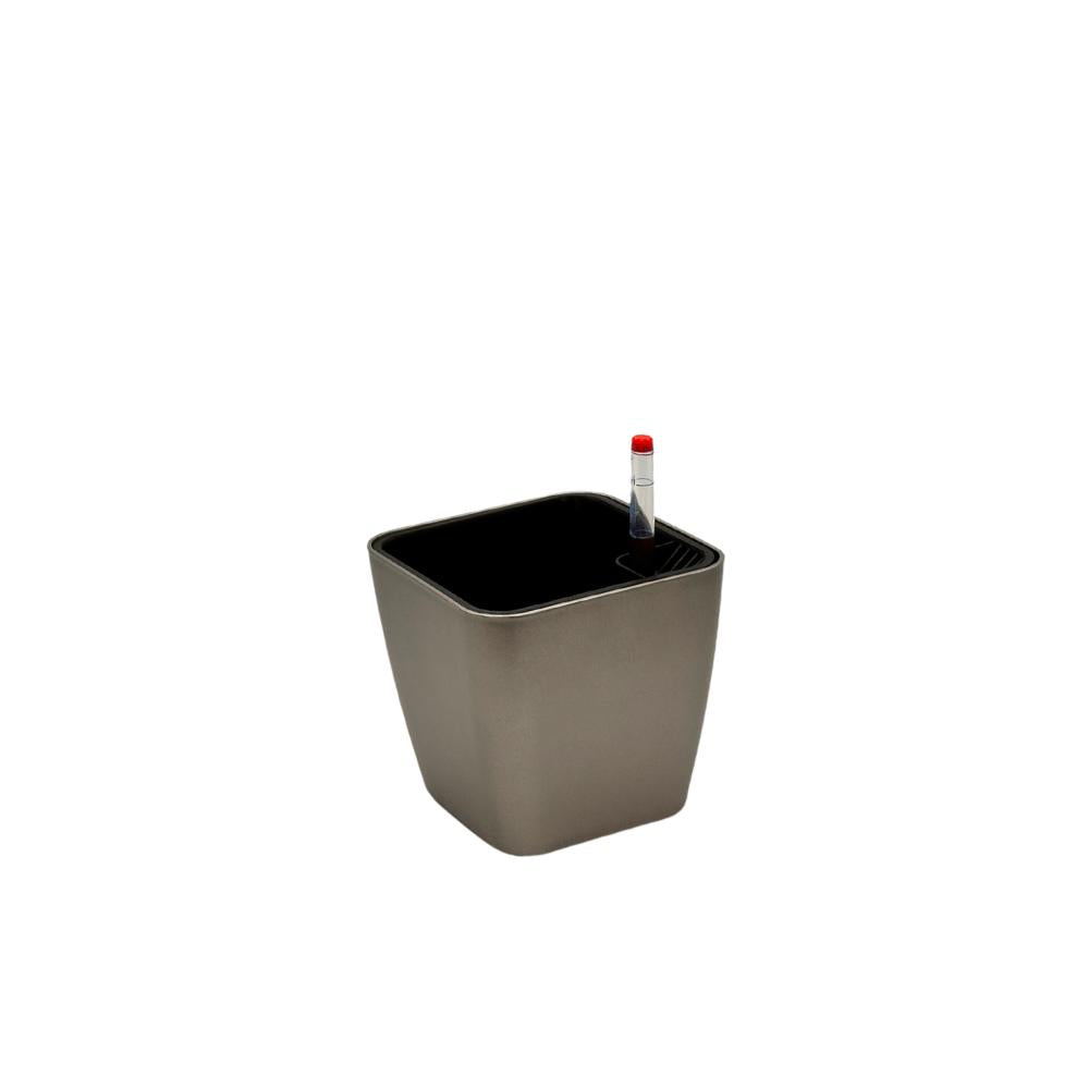 Modern graphite glossy self-watering planter for home or office