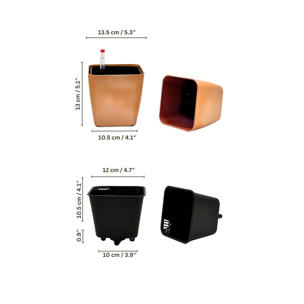 Size guide of GL1012 square glossy planter in cm and inches
