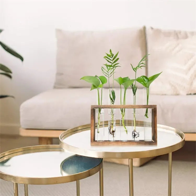 Wood Frame Transparent Glass Vase - Segol