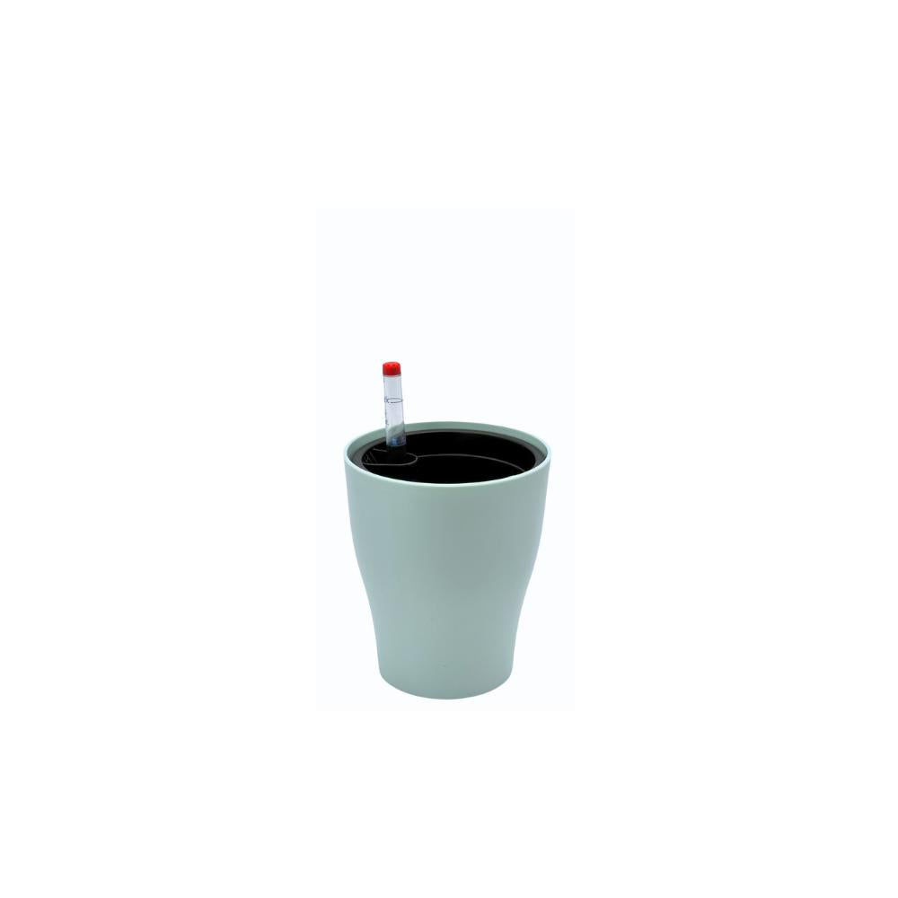 Blue matte self-watering plant pot with smart water level gauge