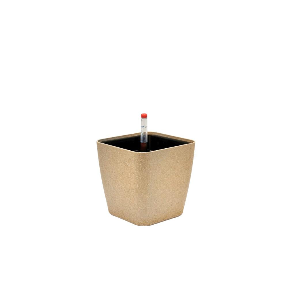 Gold sandblasted modern planter with self-watering system