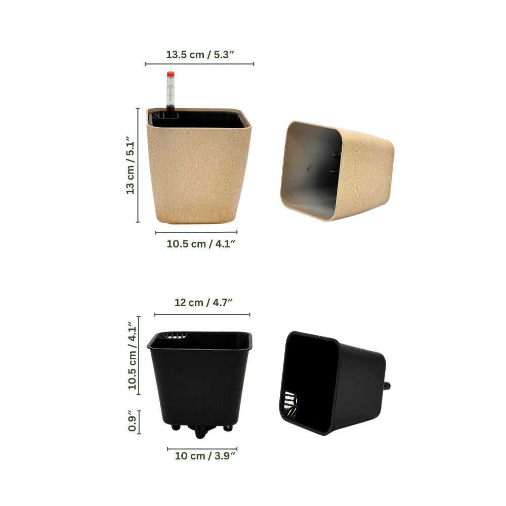 Size chart and dimensions of SB 1012 self-watering flower pot
