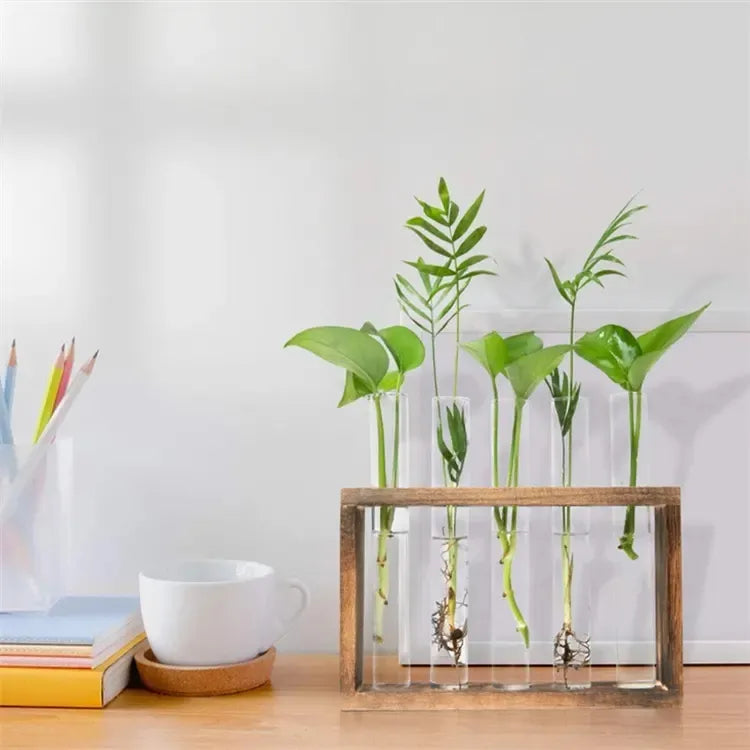 Wood Frame Transparent Glass Vase