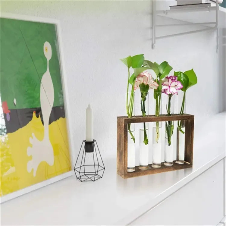 Wood Frame Transparent Glass Vase