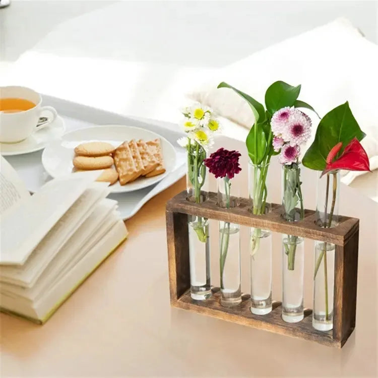 Wood Frame Transparent Glass Vase