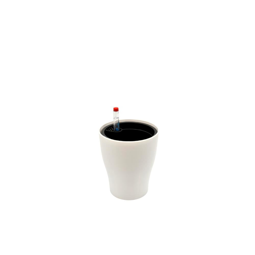 White matte self-watering flower pot with water indicator